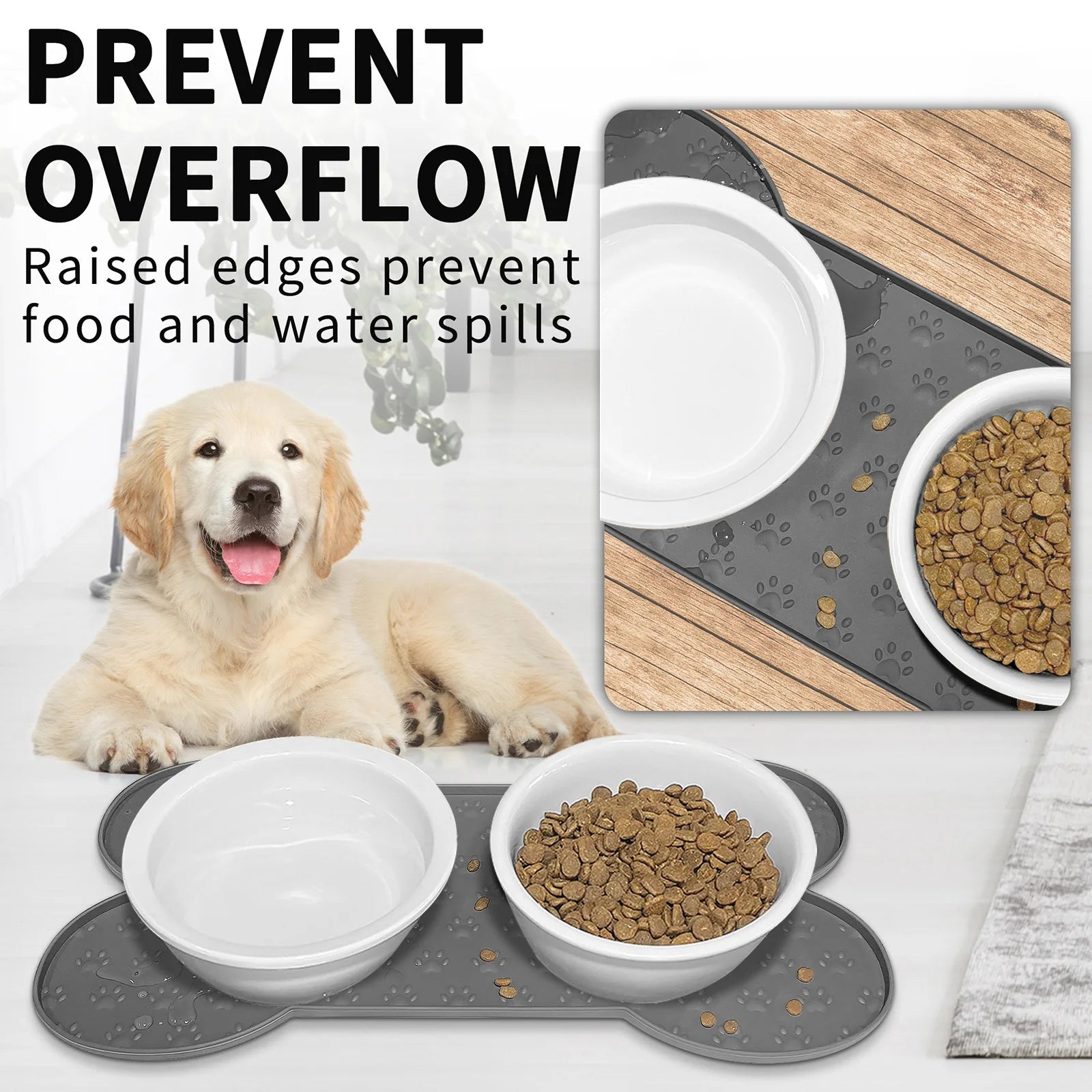 Pet Feeding Mat Silicone Dog Food Mat Anti-Slip And Waterproof Dog Bowl Mat,Thickened Dog And Cat Mat For Food And Water Waterdicht ontwerp - product feature