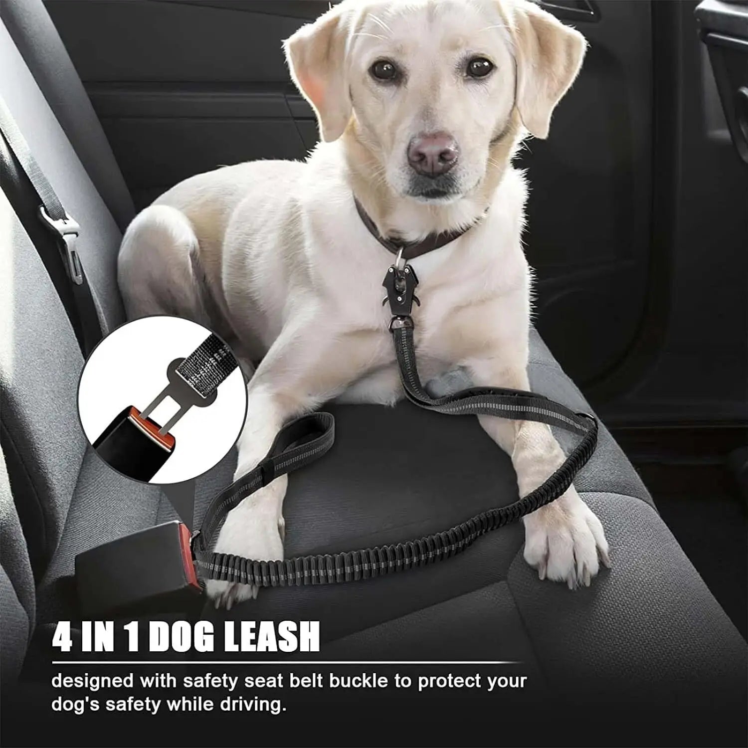 Reflective Shock Absorbing Pet Dog Leash with Car Seatbelt for Large Dogs Heavy Duty Tactical Bungee Dog Leash No Pull Dog Leash - high-quality product