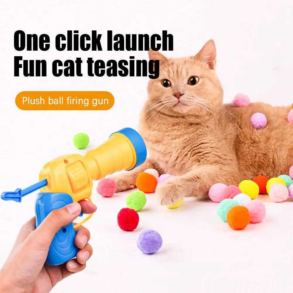 Cat Toys Interactive Launch Training Toy For Pet Kitten Creative Mini Shooting Gun Games Stretch Plush Ball Toys Pet Supplies - high-quality product