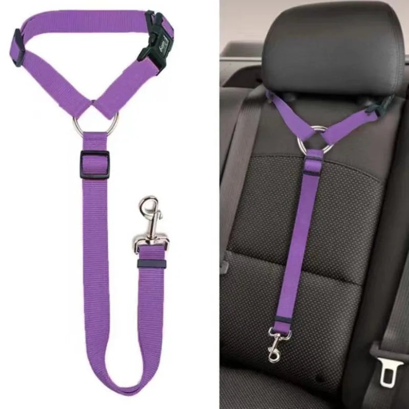 Solid Color Two-in-one Pet Car Seat Belt Nylon Lead Leash Backseat Safety Belt Adjustable Dogs Harness Collar Pet Accessories - high-quality product
