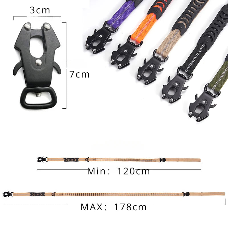 Reflective Shock Absorbing Pet Dog Leash with Car Seatbelt for Large Dogs Heavy Duty Tactical Bungee Dog Leash No Pull Dog Leash Reflecterend Veiligheidsontwerp - product feature