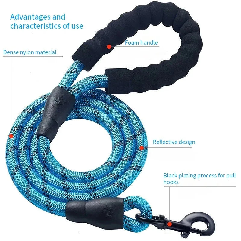 150Cm Strong Dog Leash Pet Leashes Reflective Leash For Big Small Medium Large Dog Leash Drag Pull Tow Golden Retriever Reflecterende strips - product feature