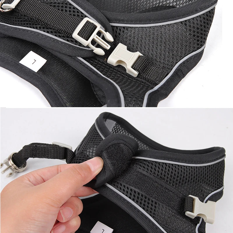 Dog Harness Leash Set for Small Dogs Adjustable Puppy Cat Harness Vest French Bulldog Chihuahua Pug Outdoor Walking Lead Leash Reflecterende Afwerking - product feature
