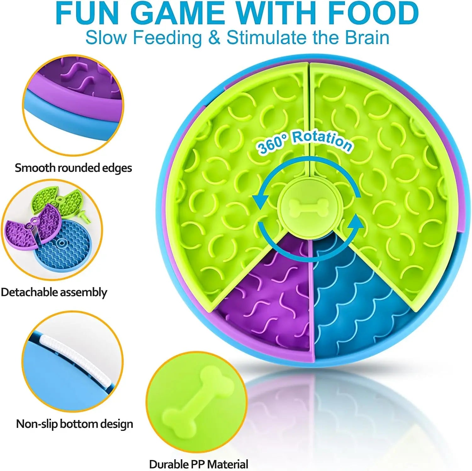 Dog Puzzle Slow Feeder Interactive Enrichment Dog Toys Layers Detachable Slow Eating Dog Bowl Anti-anxiety Dog Feeder Bowl Anti-slip onderkant - product feature