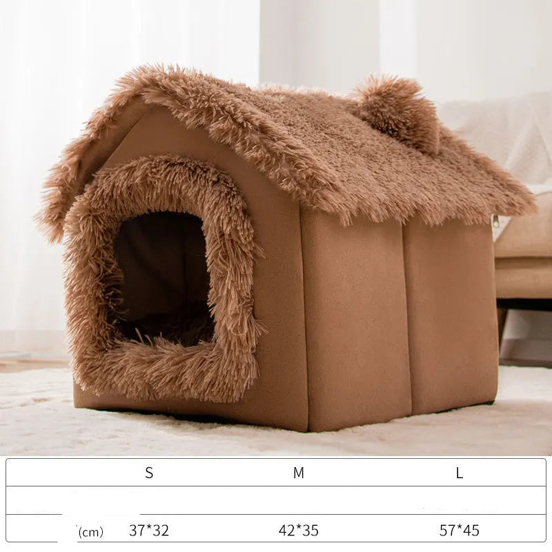 Medium Dog Kennel Indoor Soft Comfortable Puppy House Removable Small Dog Bed Cave Winter Warm Pet Sleeping Mat Portable Winterwarmte - product feature