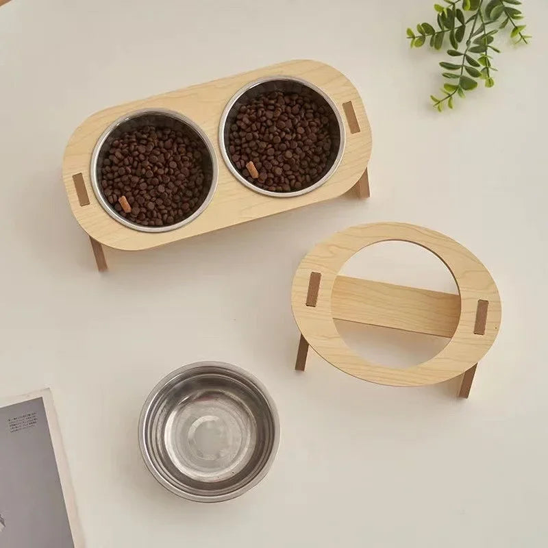 Wooden Elevated Dog Bowls with Stand Adjustable Raised Puppy Cat Food Water Bowls Holder Rabbit Feeder for Small Medium Pets Aanpasbare hoogte - product feature