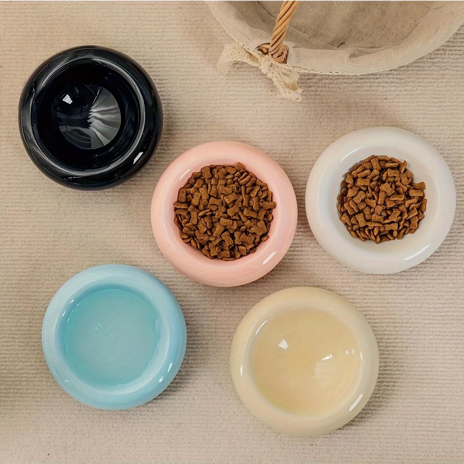 Cat Bowl Ceramic Cat Bowl Dish Pet Bowl Donut Shape Cat Food Bowl Anti-Fall Flip Bowl Non-slip Multiple Colors Shapes Snack Bowl - high-quality product
