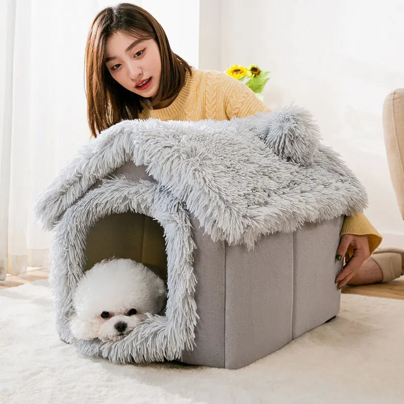 Medium Dog Kennel Indoor Soft Comfortable Puppy House Removable Small Dog Bed Cave Winter Warm Pet Sleeping Mat Portable - high-quality product