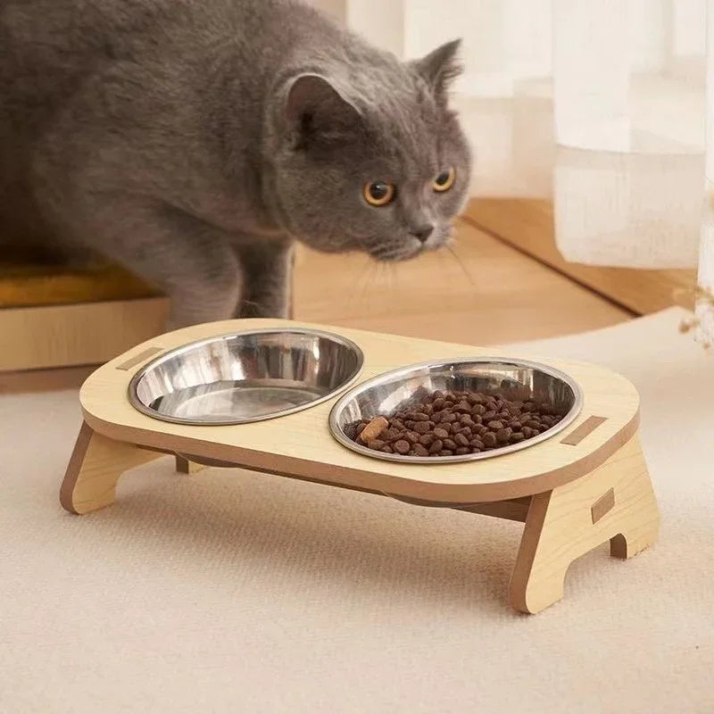 Wooden Elevated Dog Bowls with Stand Adjustable Raised Puppy Cat Food Water Bowls Holder Rabbit Feeder for Small Medium Pets - high-quality product